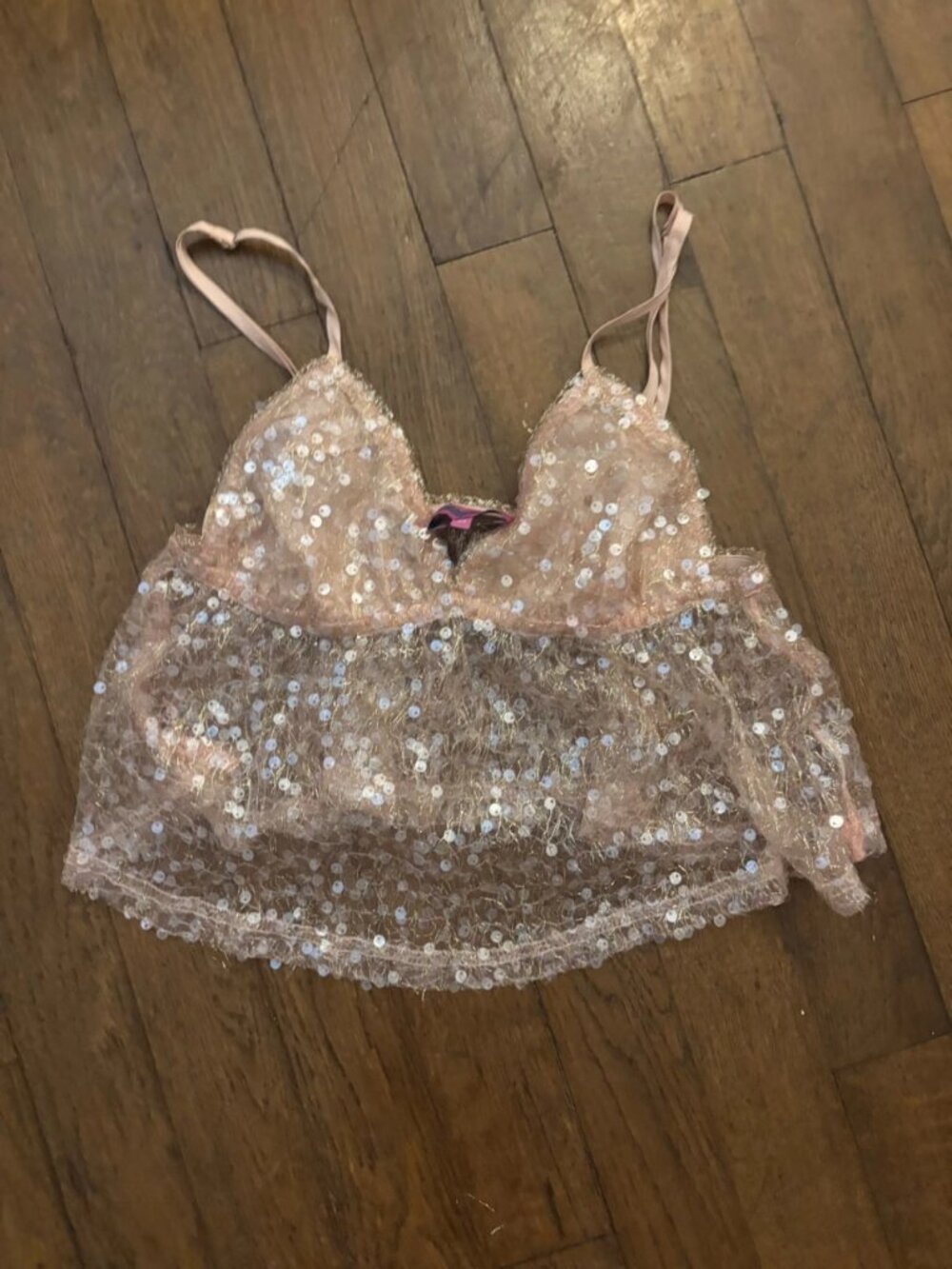 Pink Sequin Sheer Cami Top XS